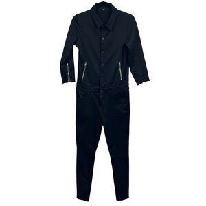 DL 1961 x Jessica Alba No. 7 Womens Jumpsuit Scorpion Button Zip Pockets Black S